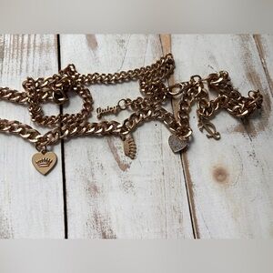 JUICY COUTURE gold tone adjustable chain belt with charms heart crown star EUC